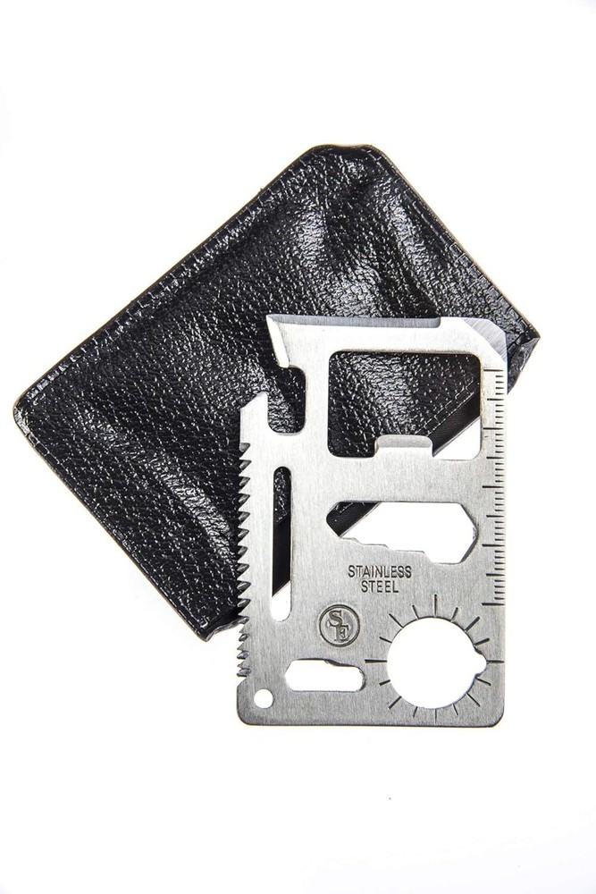 11-Function Stainless Steel Survival Pocket Tool – Credit Card Size + Case