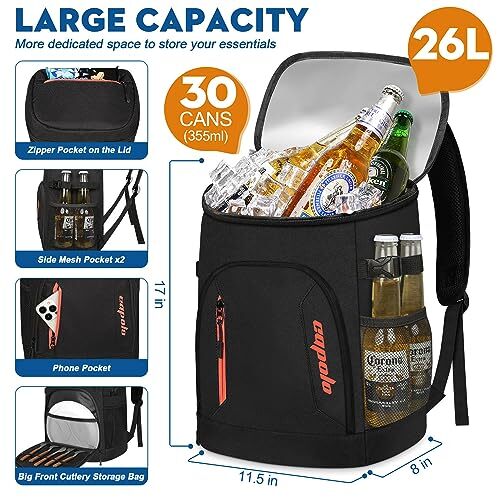 Cooler Backpack 30 Cans, Insulated Backpack Cooler Leak Proof Large Capacity