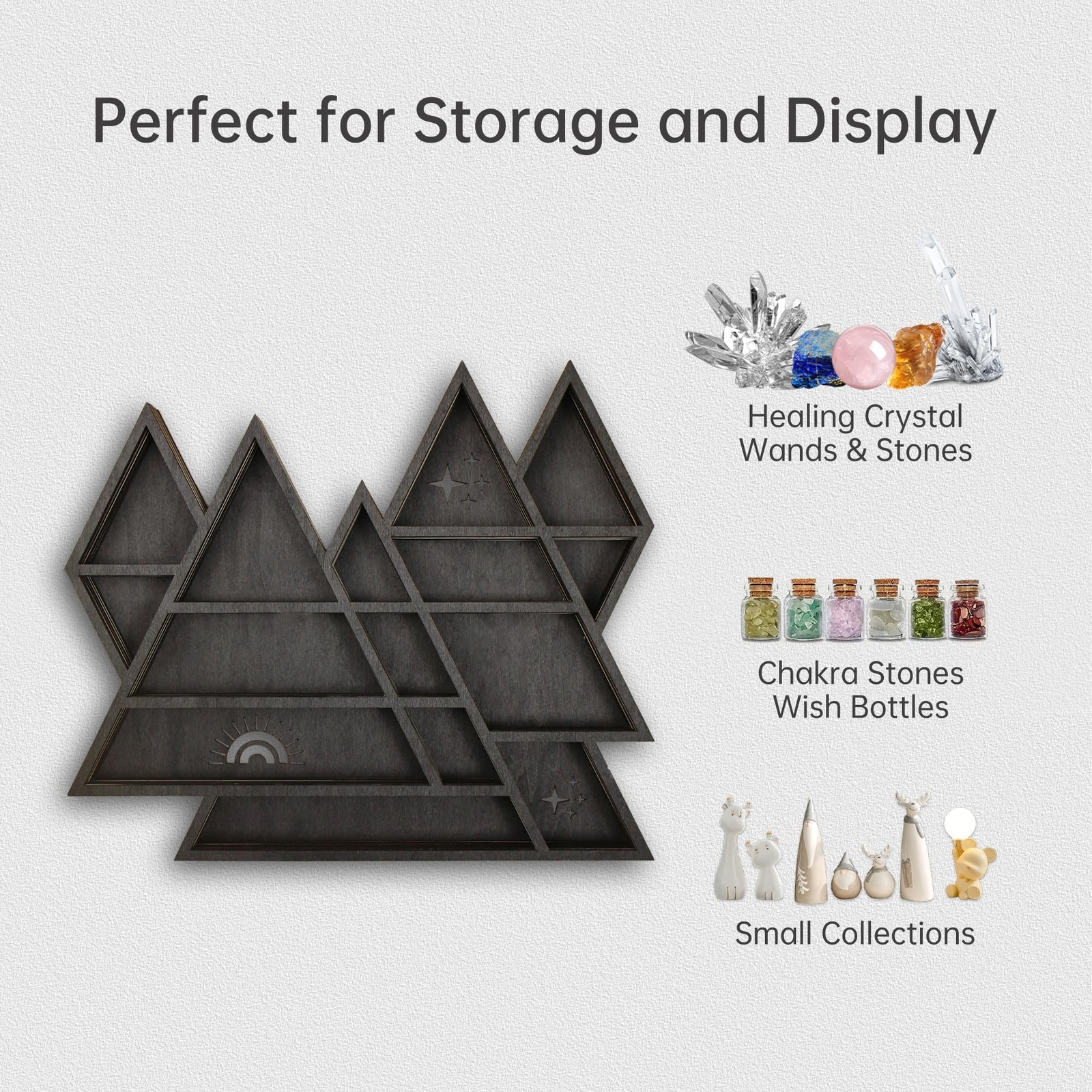 Triangle Mountain Crystal Shelf Display for Wall, Rock Gem Healing Stone Coll...