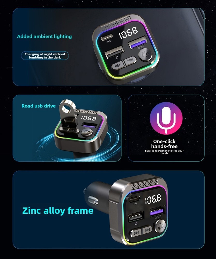 Aluminum Alloy Car Bluetooth MP3 Player FM Transmitter PD Fast Charging