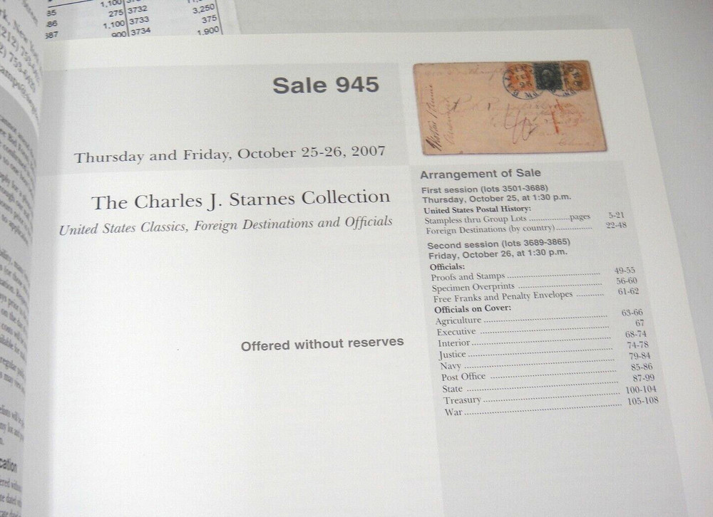 Siegel Stamp Auction Catalog w Prices Realized 2007 Charles Starnes Collection