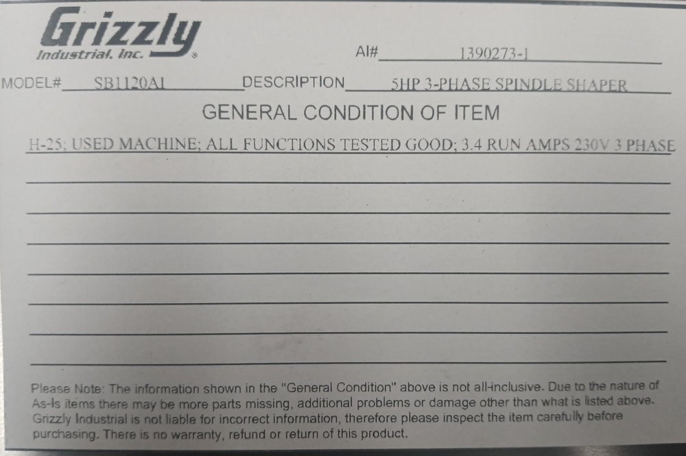 5 HP 3-Phase Variable-Speed Spindle Shaper