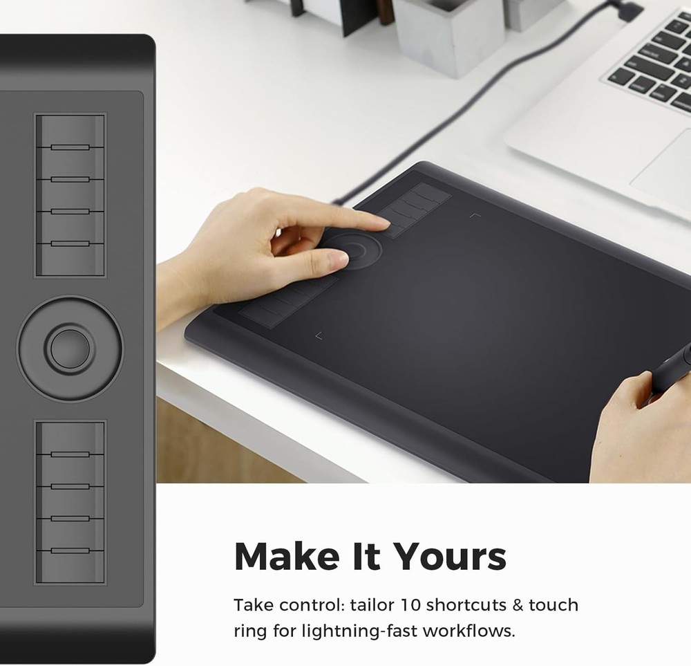 Graphics Tablet with 8192 Levels Pressure Sensitivity and Programmable Hot Keys