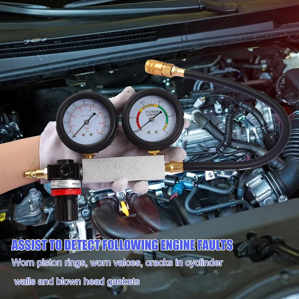 Cylinder Leak Down Tester Tool Kit, Gasoline Engine Compression Leak Down Tester