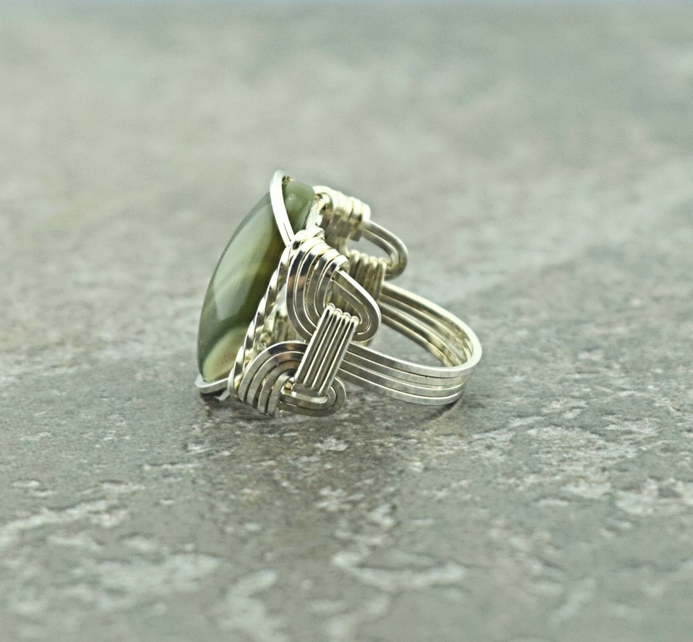 Sterling Silver Imperial Jasper Cabochon Wire Wrapped Ring