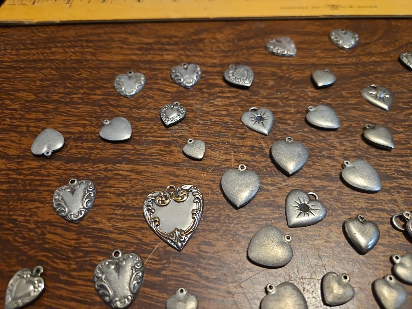 Lot 50 Silver Hearts Mini France Vintage 60s Brass Stampings Findings Jewelry