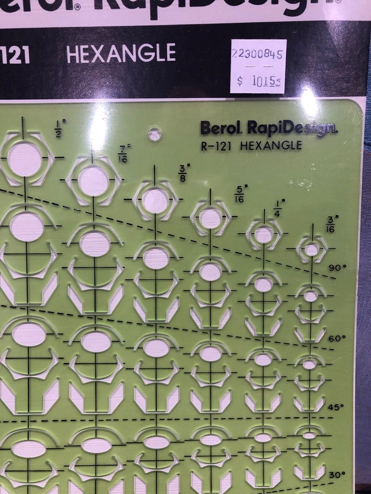 NOS New BEROL RAPIDESIGN R-121 HEXANGLE Drafting Template Vintage