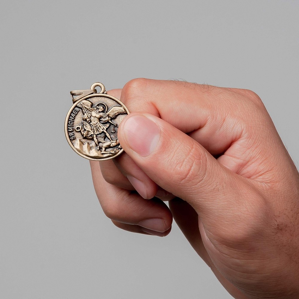 Intercession Saint Michael Medal Antique Gold