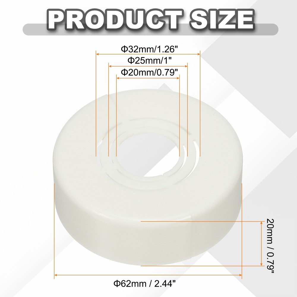 2pcs Wall Split Flange 0.79" Plastic Round Split Flange Pipe Cover, White