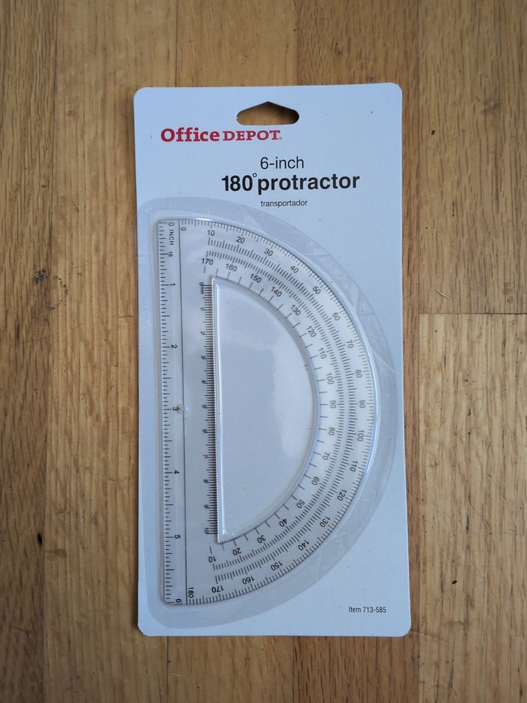 Office Depot 6" 180 Degree Plastic Protractor Clear NEW