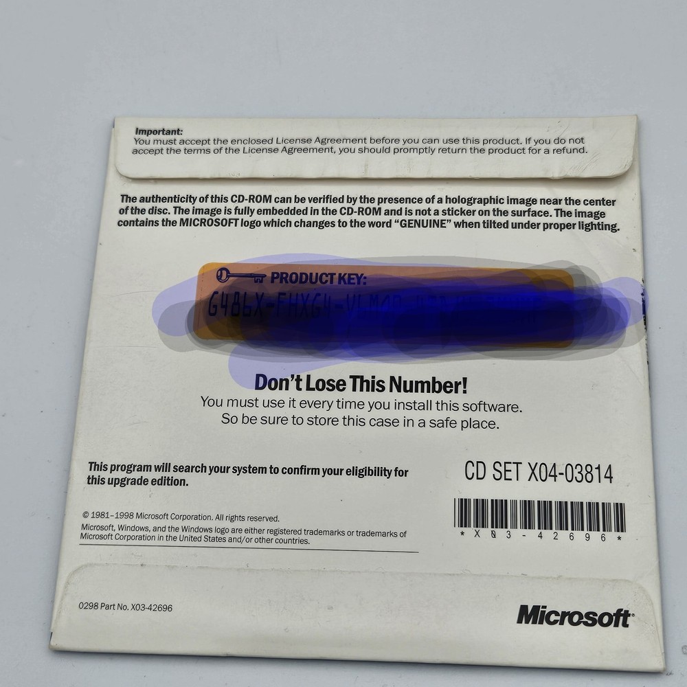 Microsoft Windows 98 Upgrade Kit CD Floppy Boot Disk Key Vintage Software