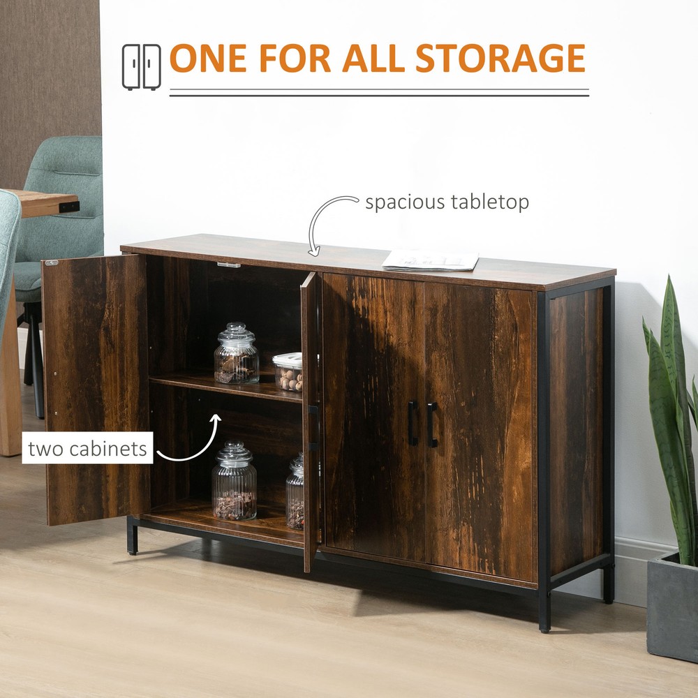 Industrial Sideboard Cabinet with Adjustable Shelves, Rustic Brown