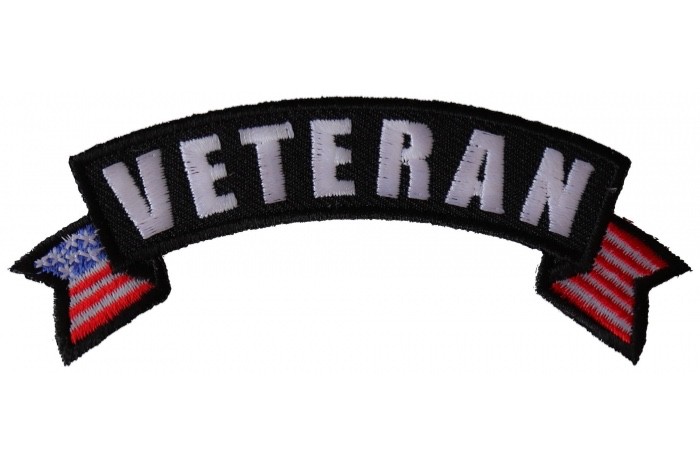 VETERAN US FLAG ROCKER SMALL 4 X 1 1/2 EMBROIDERED IRON ON PATCH*FREE SHIPPING*