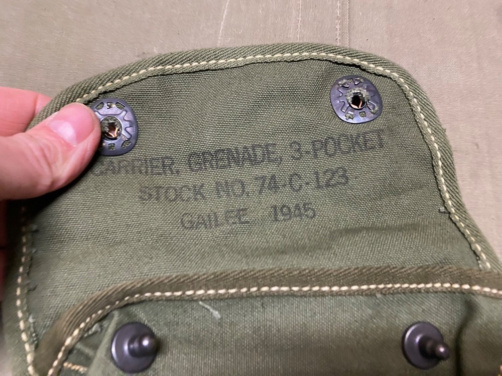 ORIGINAL WWII US ARMY M1942 3 CELL GRENADE CARRY POUCH-1945