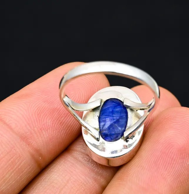 Solid 925 Sterling Silver Natural Blue Kyanite Oval Gemstone Handmade Boho Ring