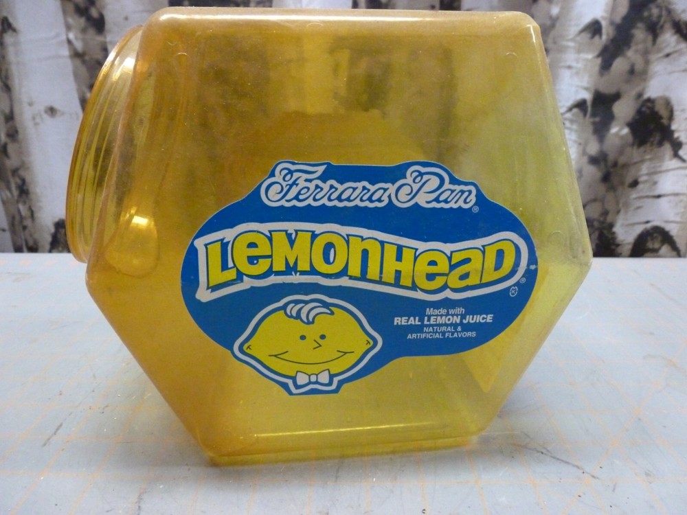 (K) VTG EMPTY Lemon Head Pan Ferrara Candy Counter Jar, Plastic Container