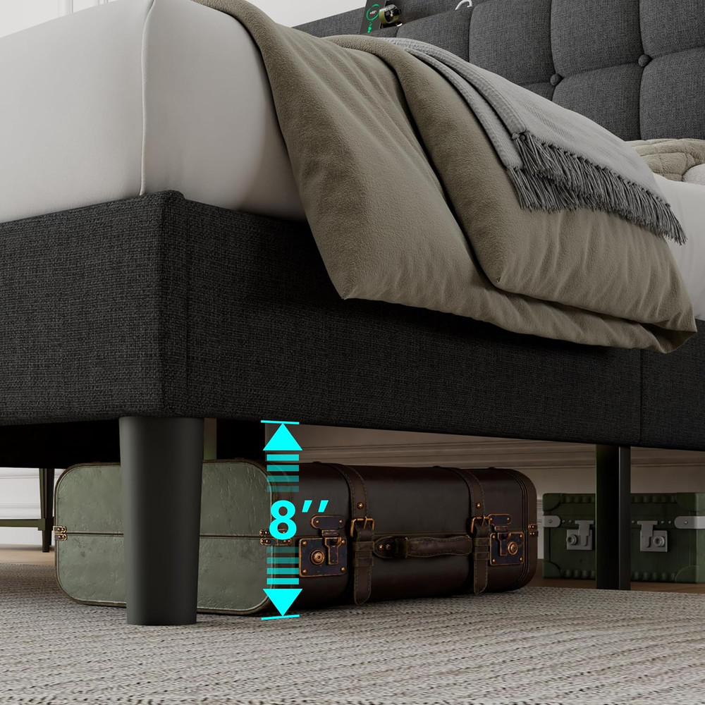 Ipormis Full Size Upholstered Platform Bed, Button Tufted Wingback Bed Frame wit