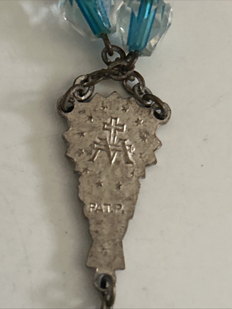 Vintage Rosary 23.5" Faceted Glass Rectangular Light Blue Beads