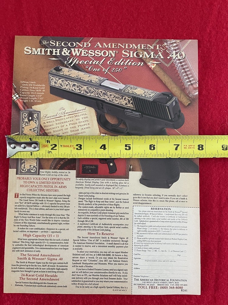 2nd Amendment Smith & Wesson Sigma .40 Commemorative 1995 Print Ad
