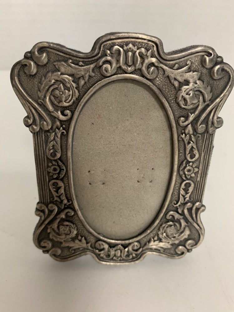 Vintage Tiny Ornate Baroque Metal Photo Frame Scroll & Floral Design 3.5" x 2.5"