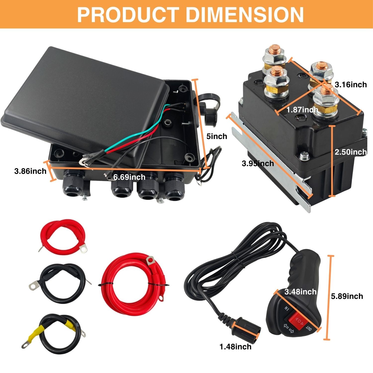 12V 8000lb Winch Solenoid Contactor Relay kit w/Control Box 4 Pre-Wired Cables