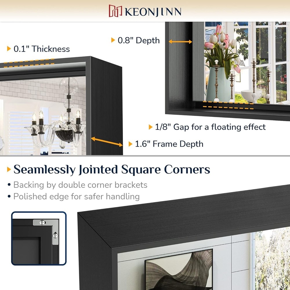 Bathroom Mirror Black 22x30 Inch Rectangular Over Sink Wall Vanity Modern