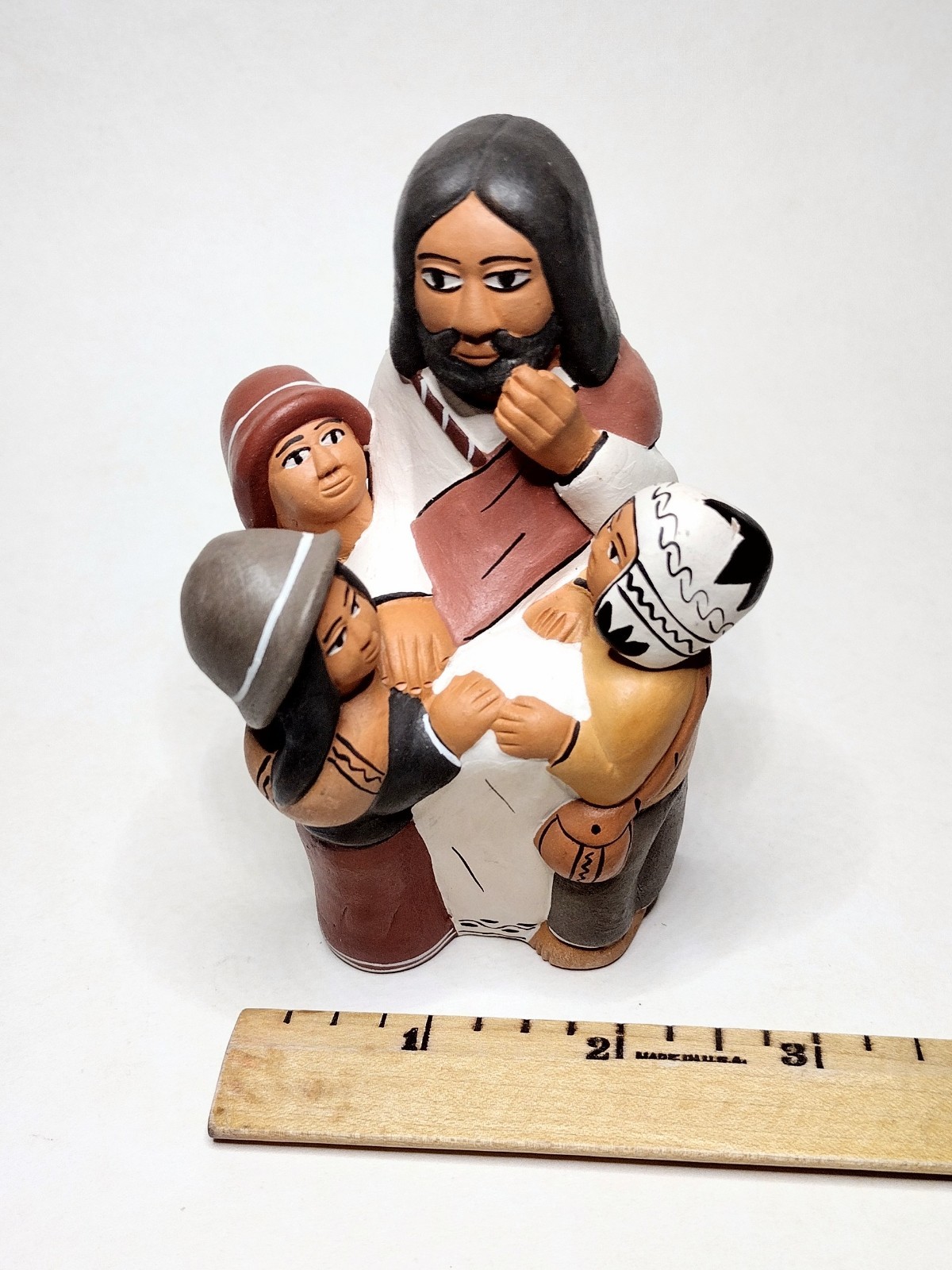 Vtg Peruvian Terracotta Storyteller Jesus w/Children 4" Clay Figurine Maurelio H