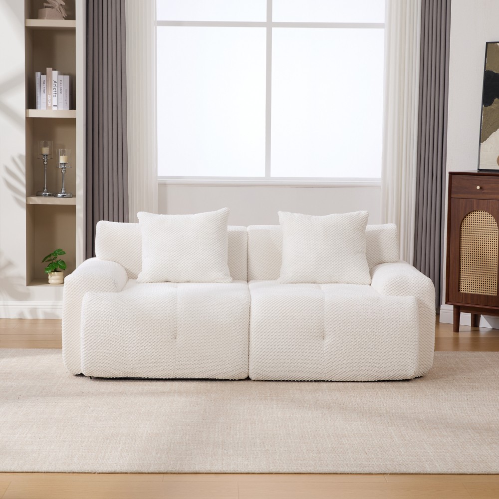 73" Modular Sectional Sofa Loveseat w/ 2 Pillows, Tufted Polyester Ivory