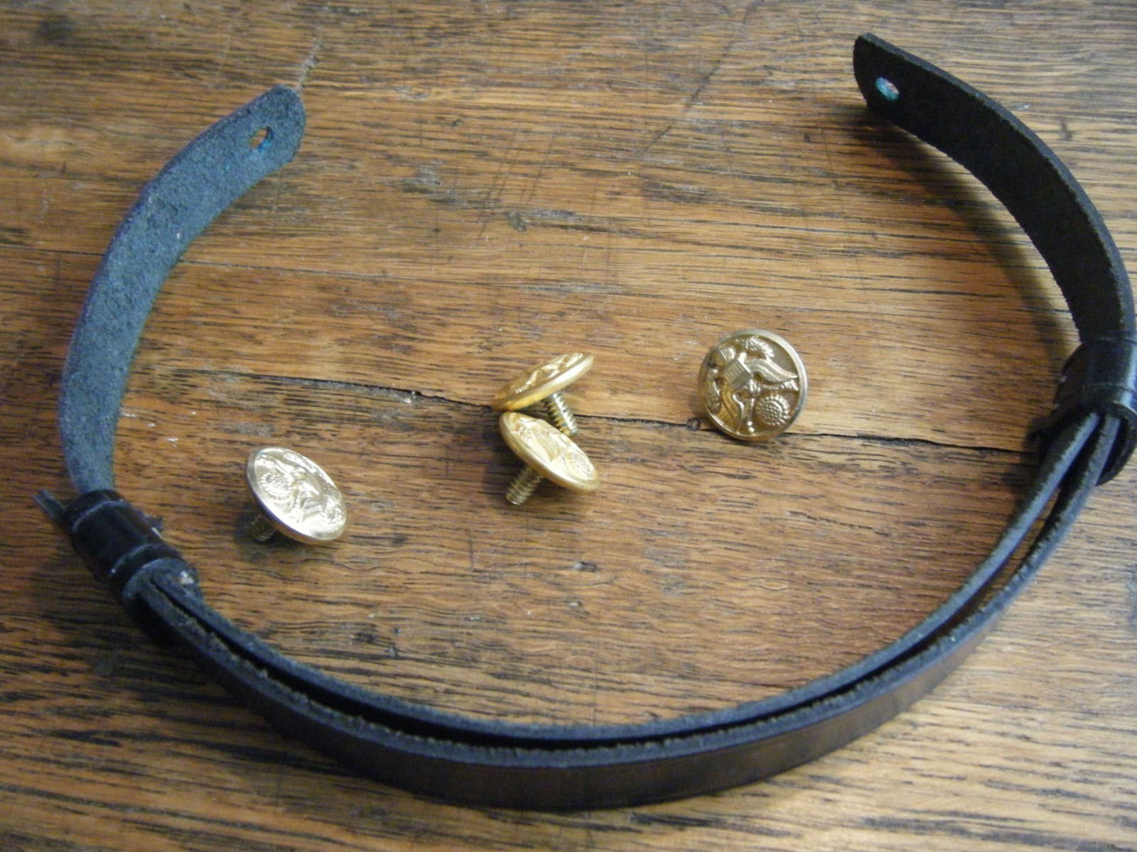 Genuine Army Black Leather Dress Hat Adjustable Chin Strap with Buttons