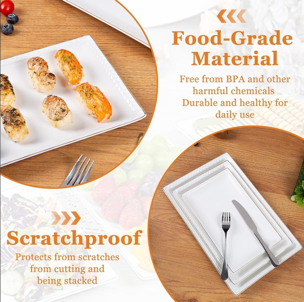 Ceramic Serving Platter Set | 14”/12”/10” Rectangular Serving Trays for Enter...