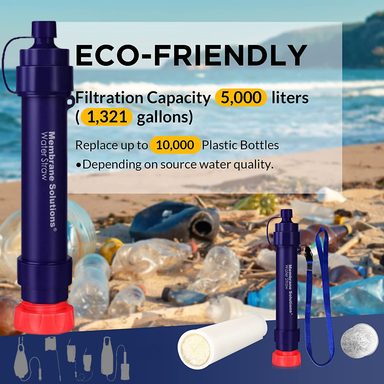 Reusable Water Filter Straw Portable Filtration Purifiers Personal Emergency Use