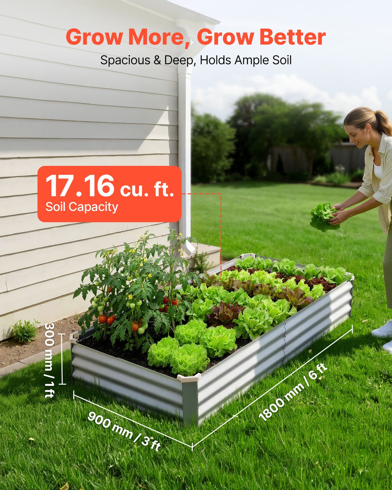 VEVOR 2 Pcs Galvanized Raised Garden Beds 6x3x1ft Rectangular Planter Box Silver