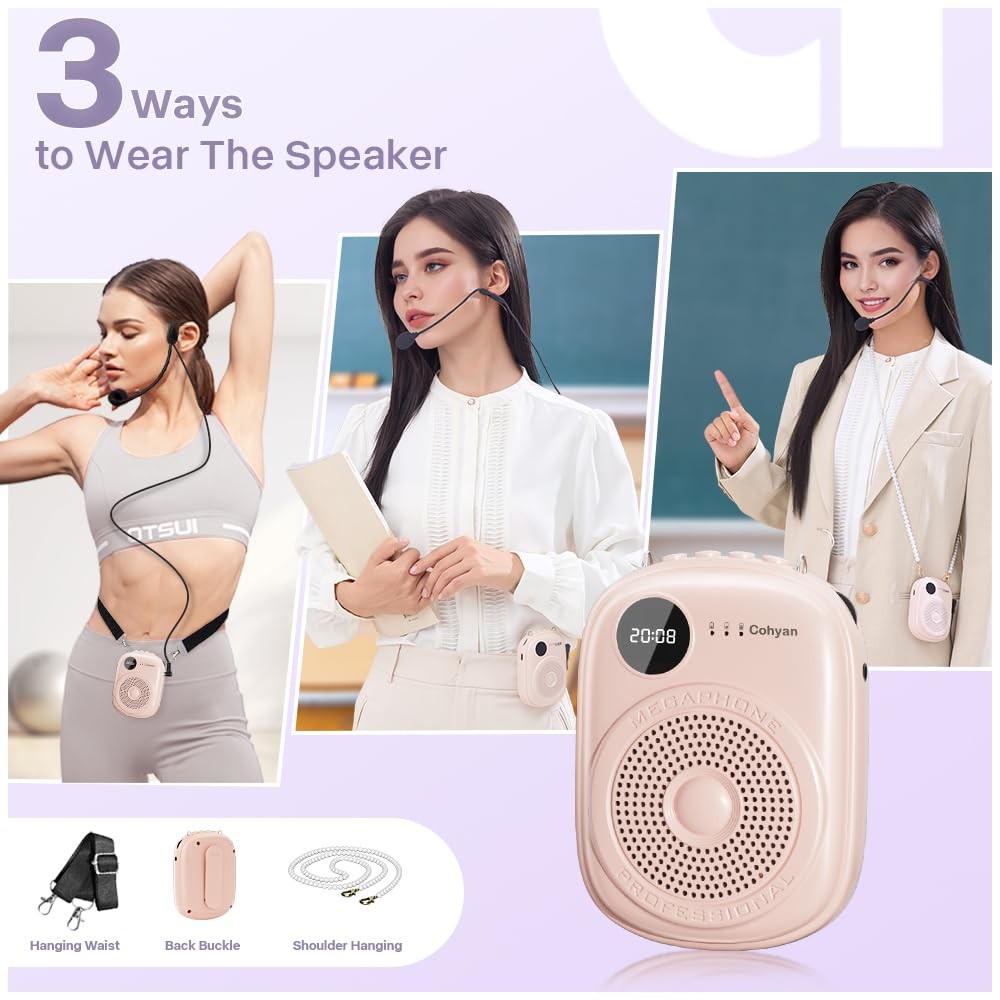 Voice Amplifier for Teachers, Portable Bluetooth Wired Microphone & Speaker, ...