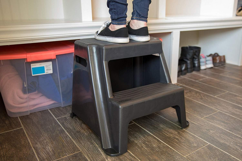 2-Step Molded Plastic Step Stool, Lightweight with Slip Resistant Treads and Non