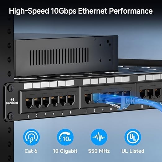 Cable Matters UL Listed Rackmount/Wall Mount 48 Port Network Patch Panel w Bar