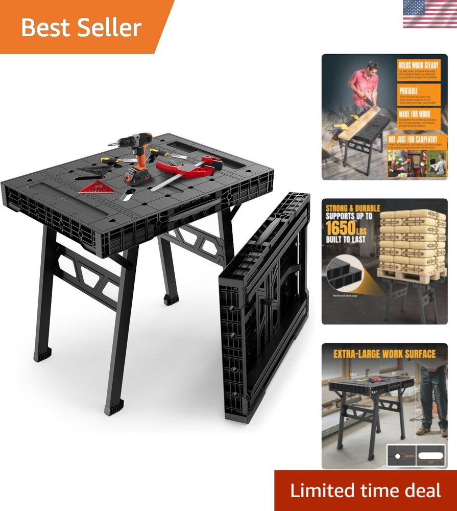Versatile Heavy-Duty Folding Worktable - 34” W x 24” D, Quick Setup in 3 Seconds