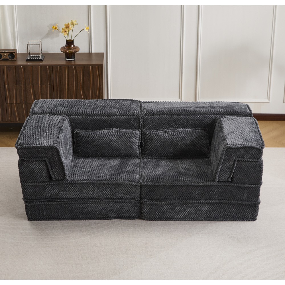 Modular Sectional Sofa w/ Memory Foam, Convertible Loveseat, Dark Grey