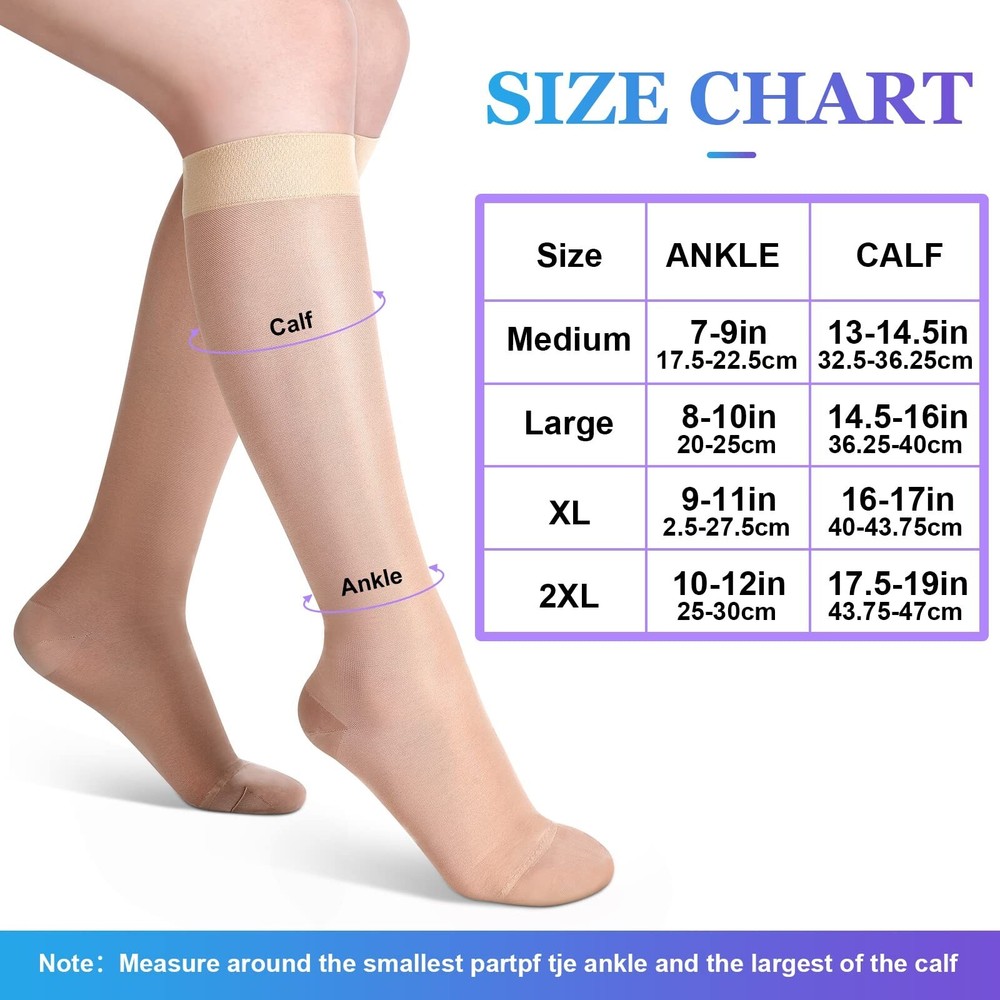 Shellwei 3 Pairs Sheer Compression Socks 20-30 Mmhg Sheer Compression Stockin...