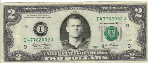 Patriots Tom Brady $2 Dollar bill Mint real