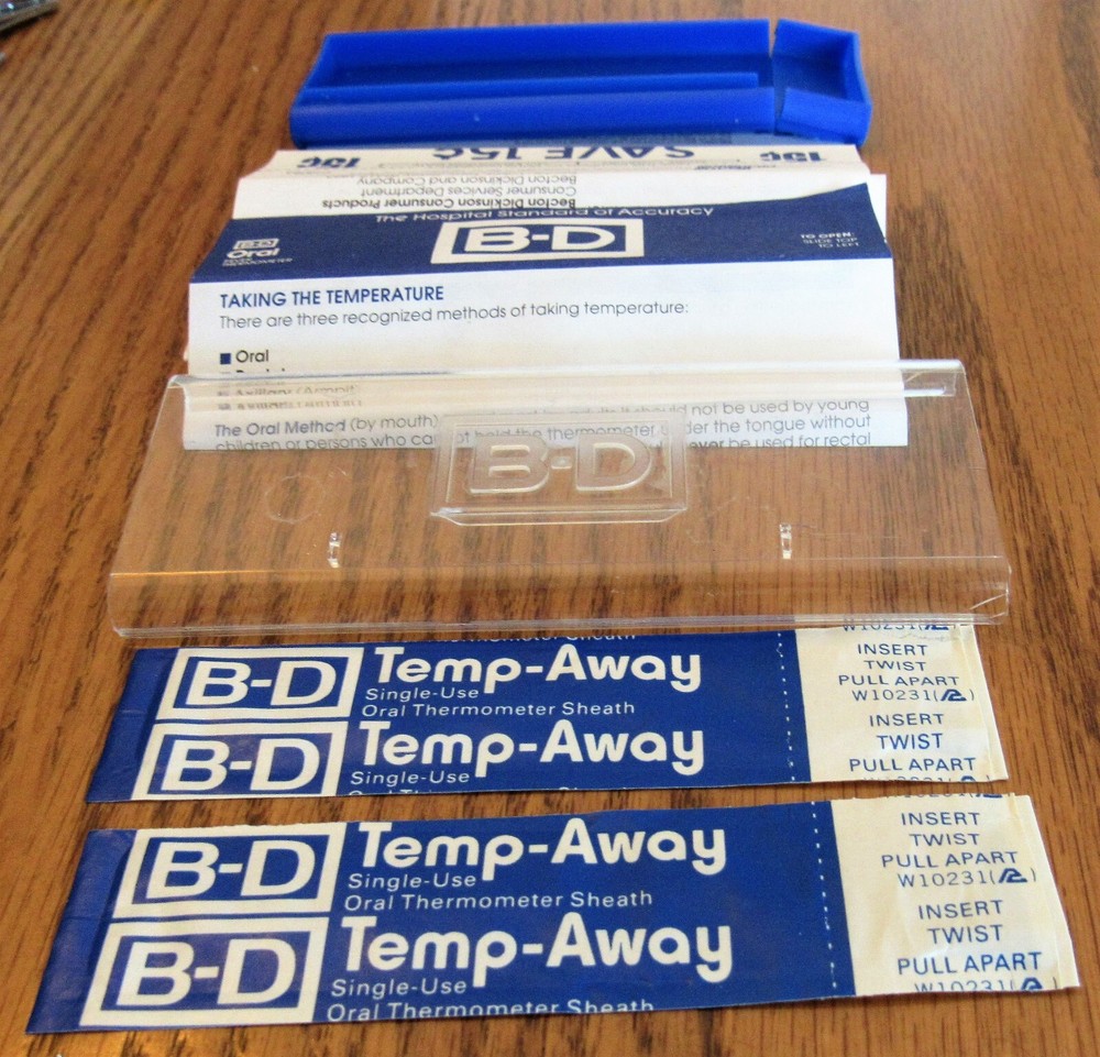 Vintage Thermometer, BECTON DICKINSON B-D Temp Away 2 Sheaths, Dir + Ad Coupon