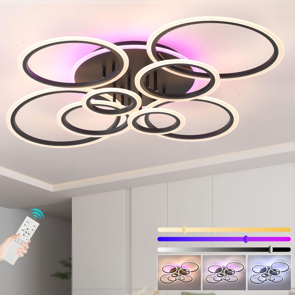 Modern LED Ceiling Light,41.3'' Dimmable Flush Mount Ceiling Lights with Remo...