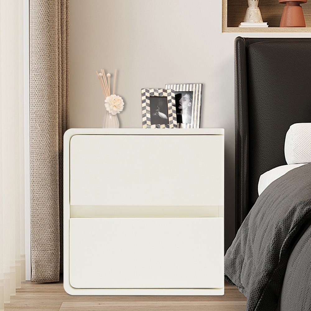2-Drawer Minimalist Bedside Table, Nightstand with Microfibre Leather Wrap