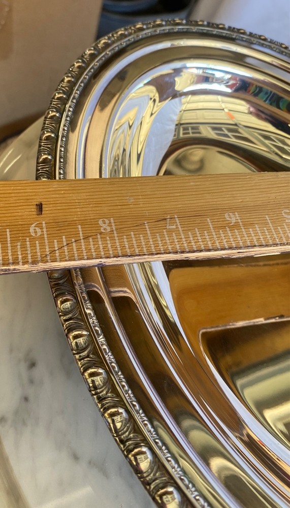 Oval Silverplate Covered Serving Dish Handles Beaded Edge