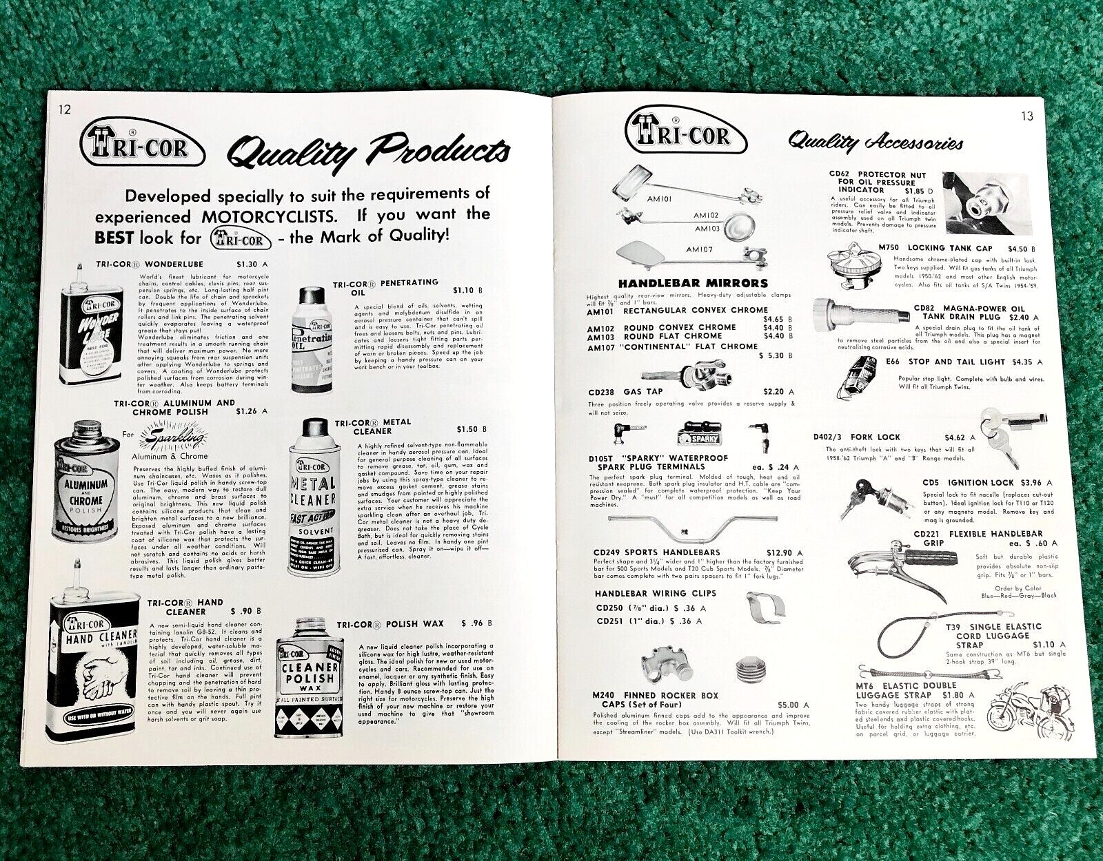 RARE 1962 TRIUMPH MOTORCYCLE DEALER BROCHURE SIGNS POSTERS CLOCKS RACING PARTS