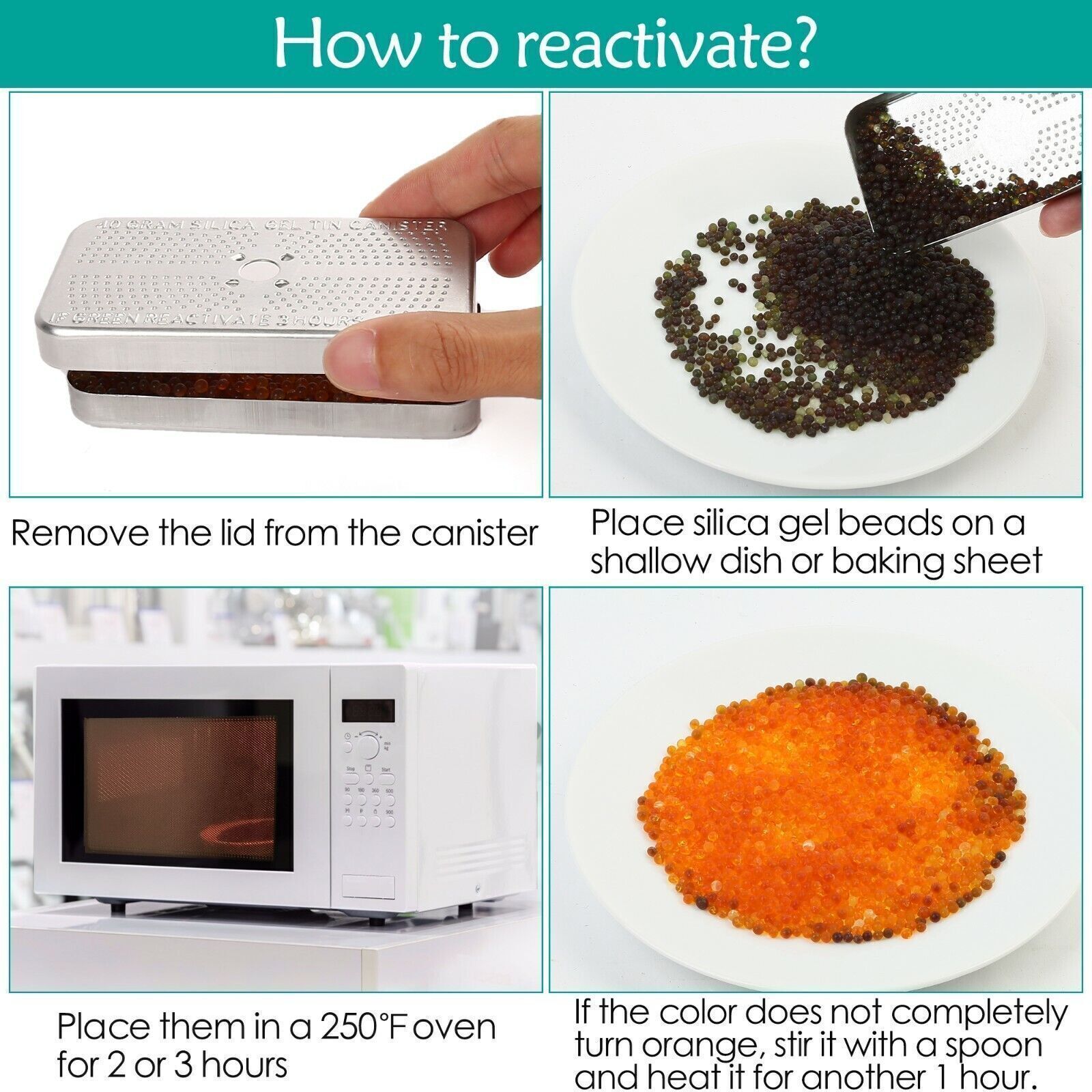 Reusable Silica Gel Desiccant Beads Dehumidifier Canister Safe 40 Gram 4 Packs