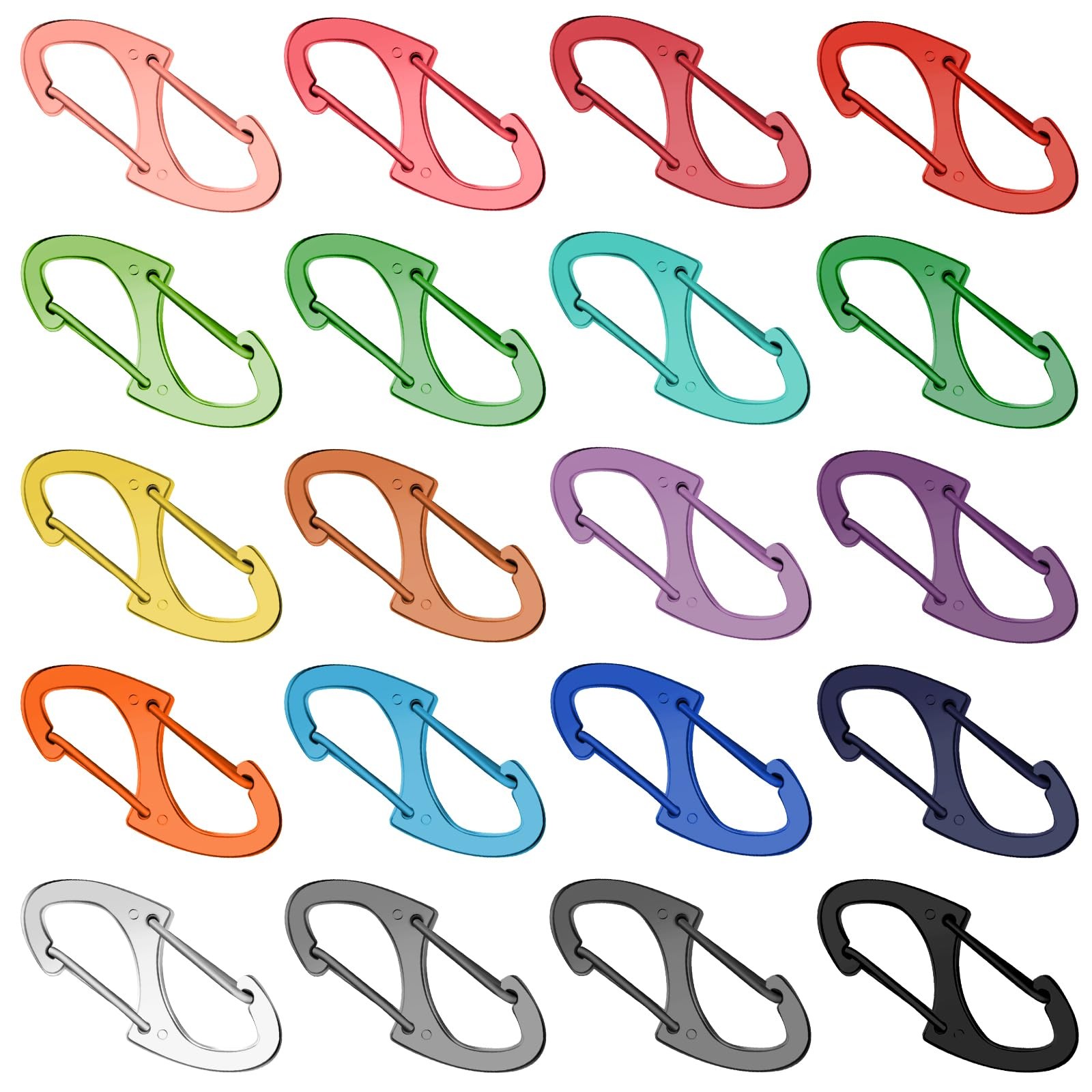 20 PCS Aluminum Carabiner Clips 1.6 Inch D Clips Ring Small Carbineers Keycha...