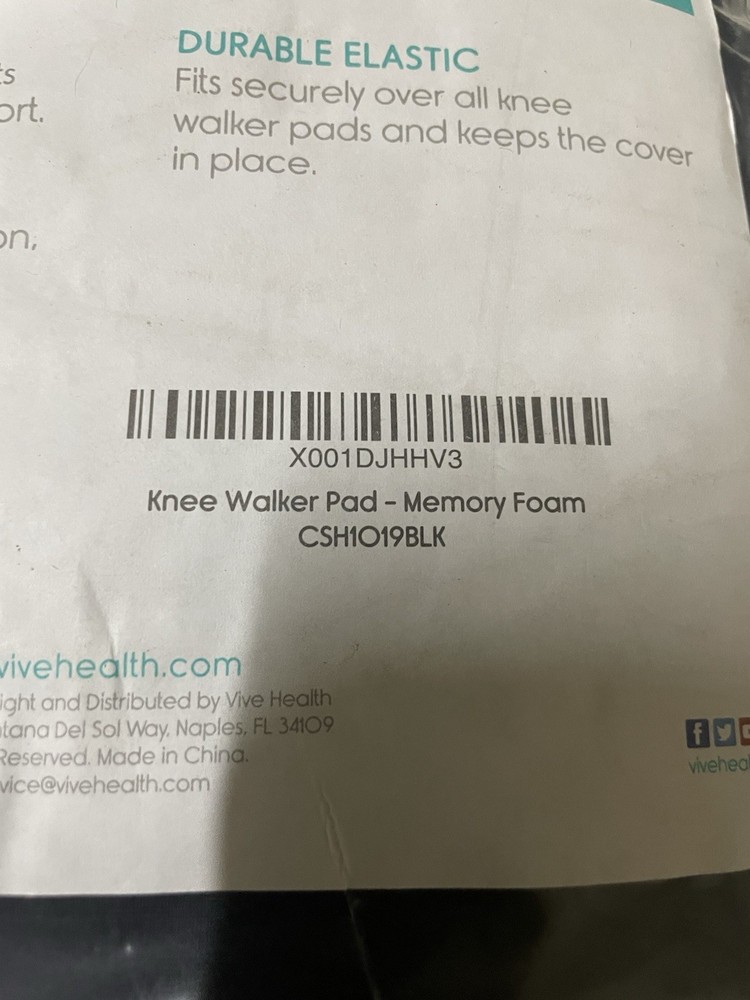 VIVE Mobility Memory Foam Knee Walker Pad - CSH1019BLK