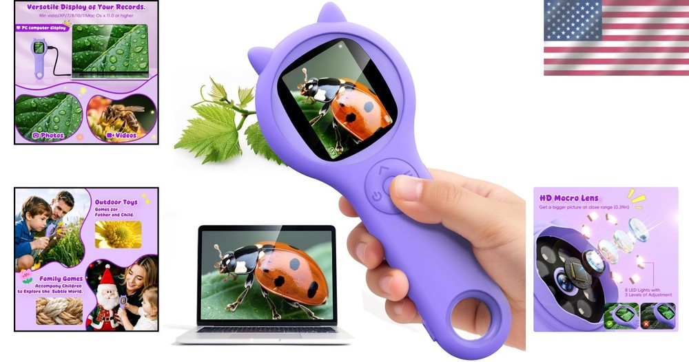Portable Educational Microscope - 500X Magnification for Young Explorers, Purple