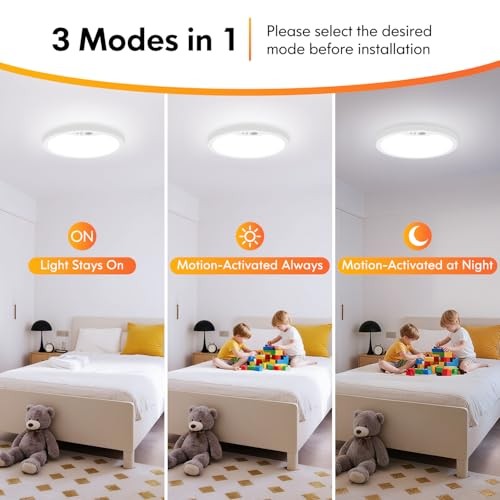 2 Pack Motion Sensor Ceiling Light Wired, 2 Count (Pack of 1) 7inch in White