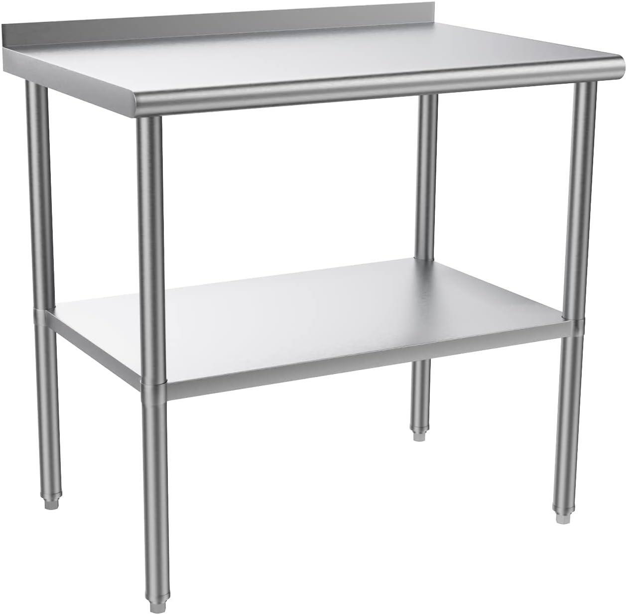 36'' x 24'' Stainless Steel Table for Prep & Work with Backsplash for Kitchen